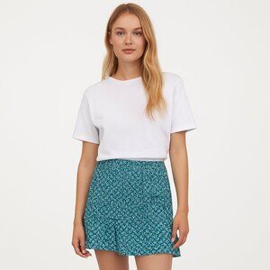 2/$30 H&M Divided Smocked Skirt Flounce Green Floral Small #8922